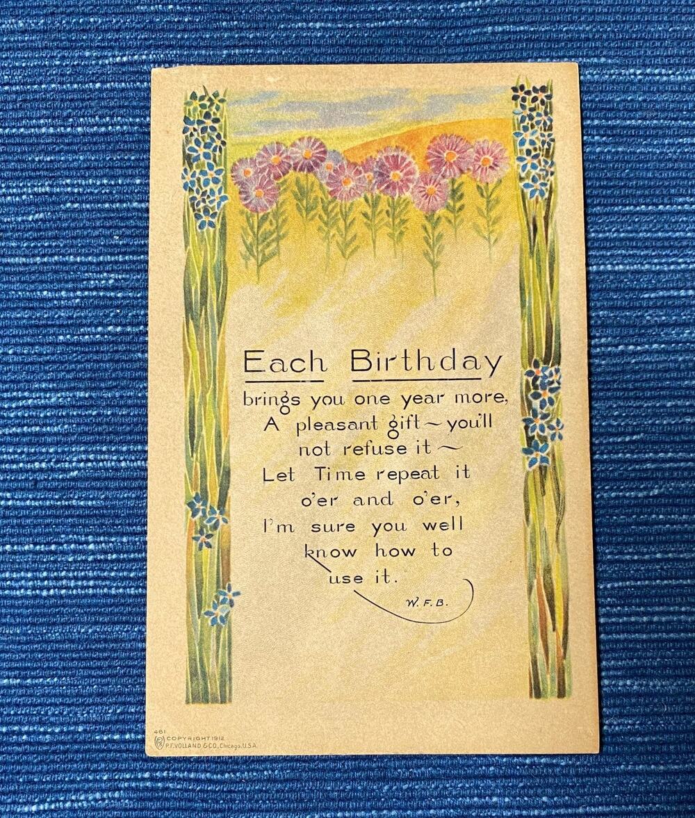 Vintage Antique Birthday Postcard 1912 Unposted with writing Floral Flowers 39B
